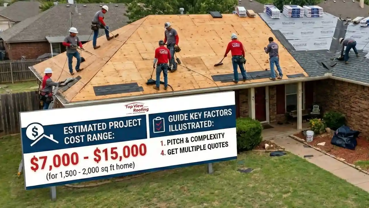 Multiple roofers workin on a roof replacement project